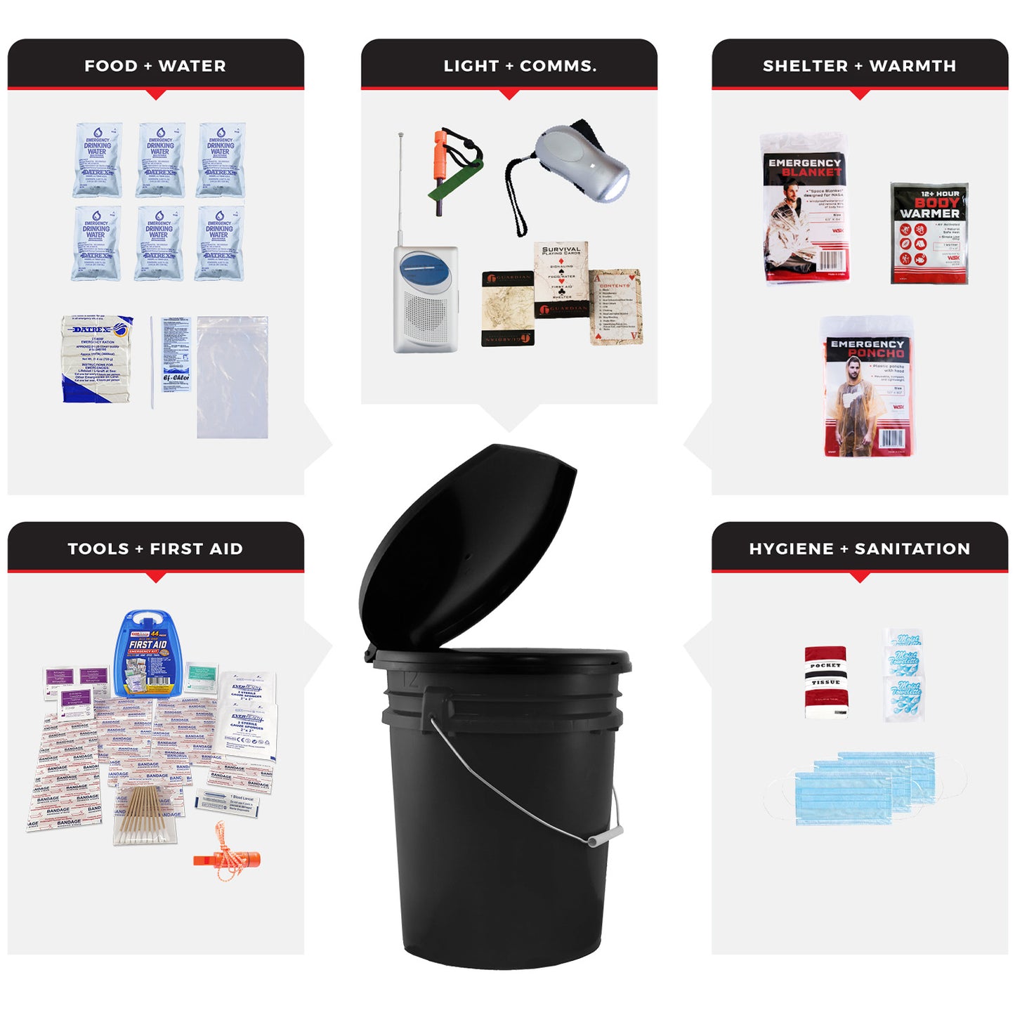 1 Person Necessity Survival Kit, Bucket and Lid