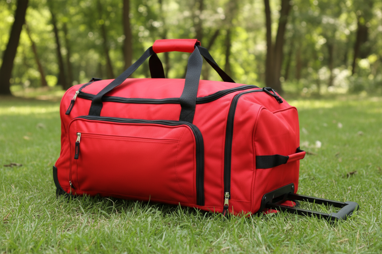 Rolling Red Wheel Bag + Telescoping Handle