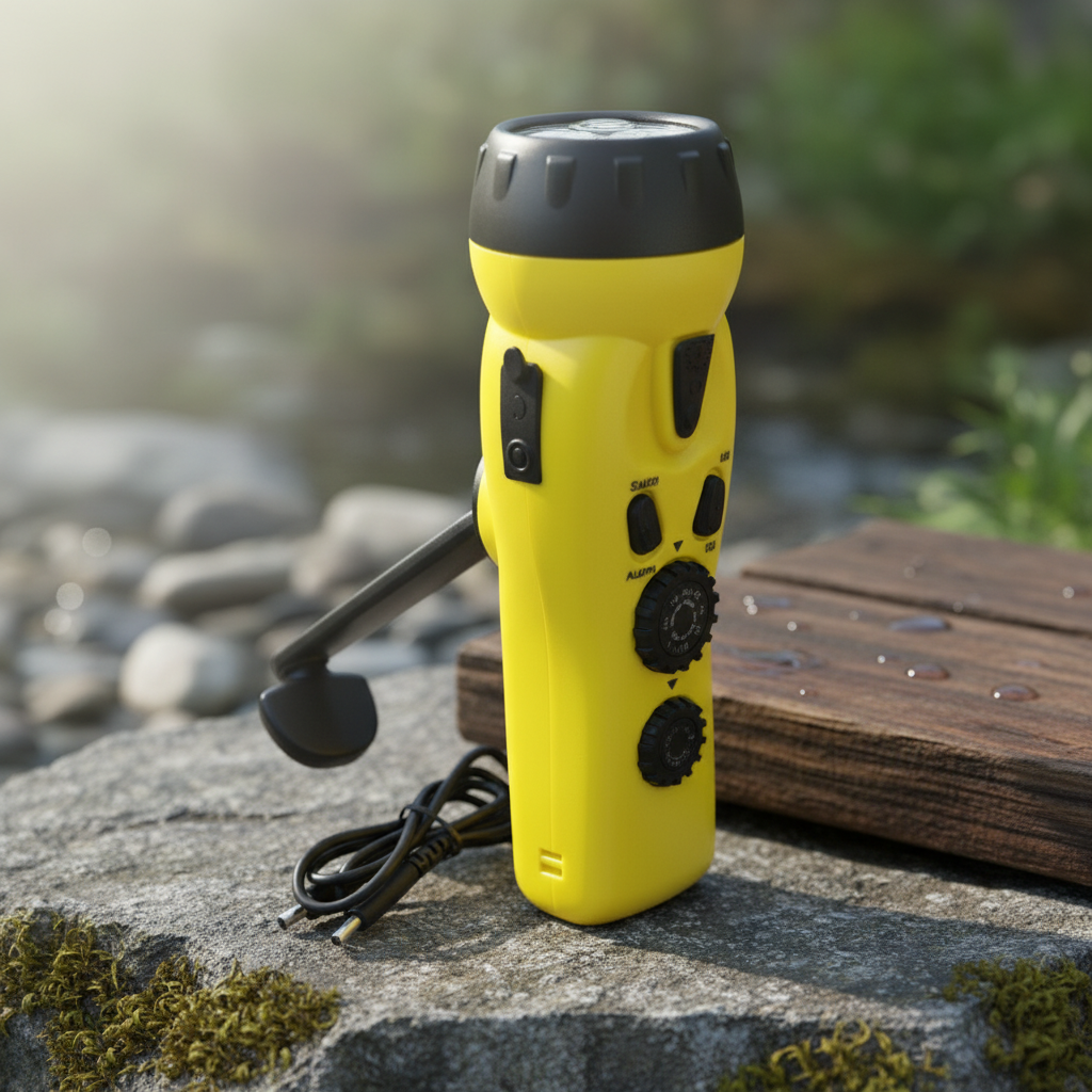 Yellow 4 n 1 Dynamo 3 LED Flashlight w/ Phone Charger