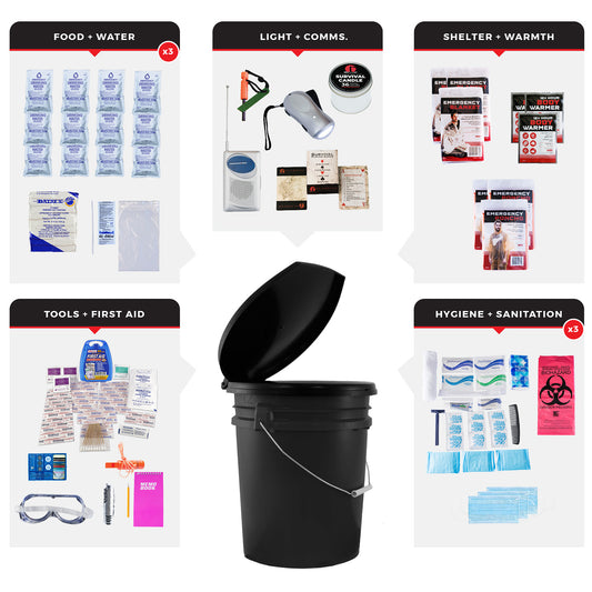 3 Person Essential Survival Kit, Bucket and Lid