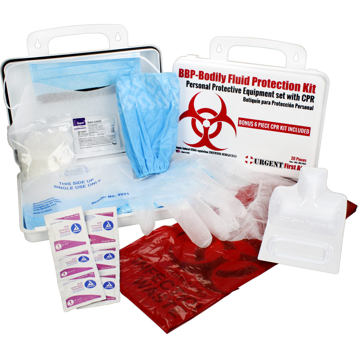 BBP / Bodily Fluid Protection Kit with Bonus 6 piece CPR kit for additional Rescuer Protection