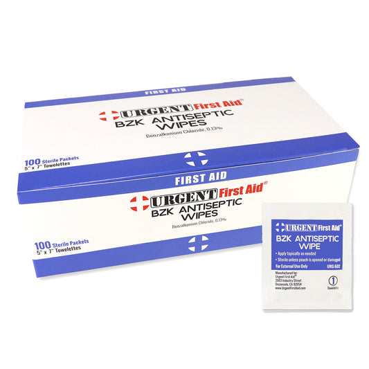 BZK Antiseptic Towelettes, 100 Per Box, Urgent First Aid, URG-602